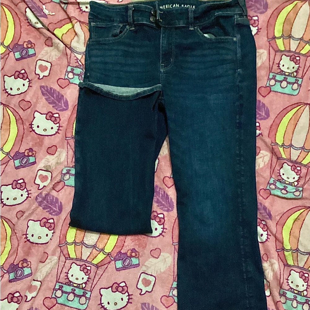 Stretchy dark washed, boot cut, American Eagle Jeans